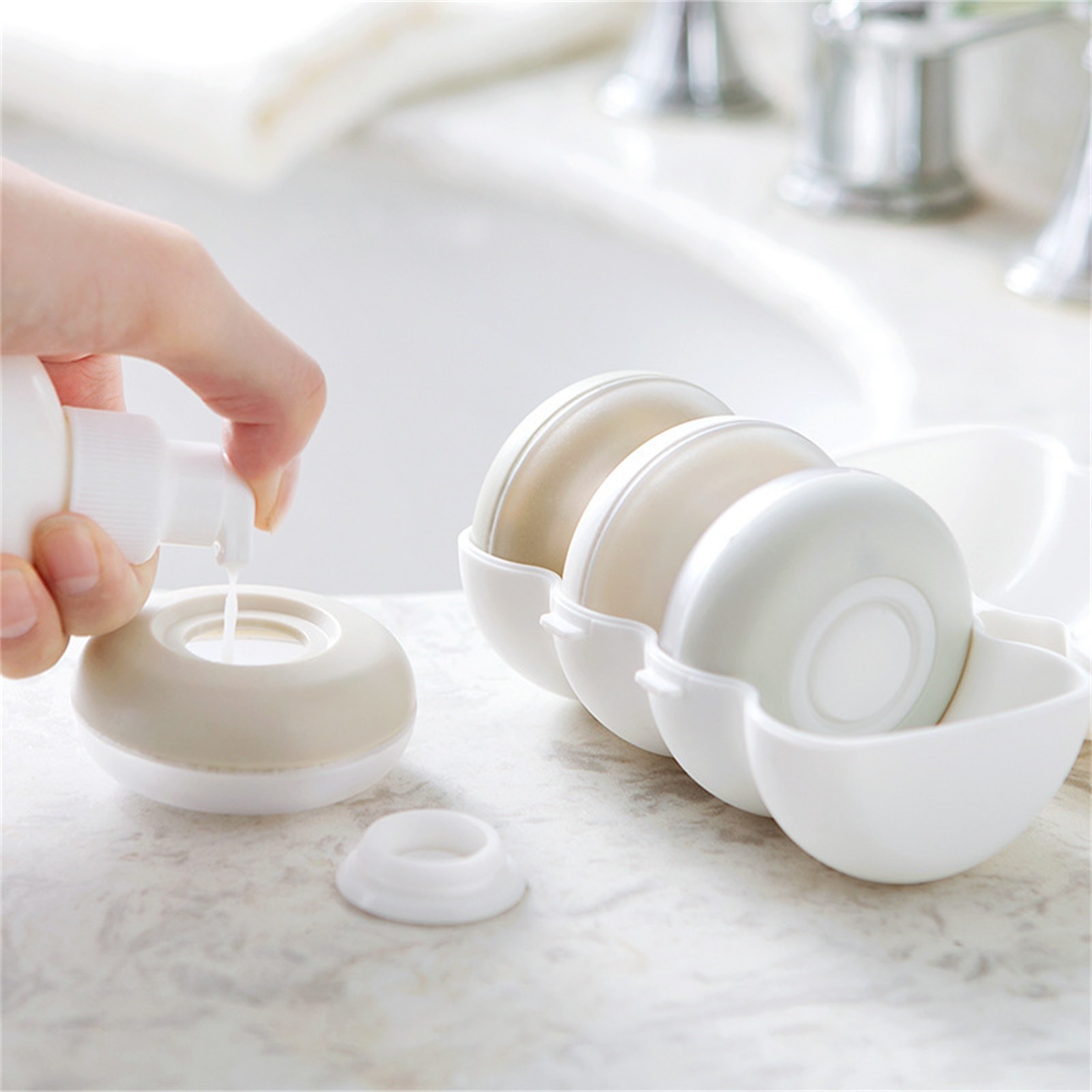 Lunxisen 16 Pcs Travel Pods Leak-Proof Silicone Bottles Portable Press-Type Shampoo Gel Container Toiletries Storage Box for Vacation Gym Travel Essentials