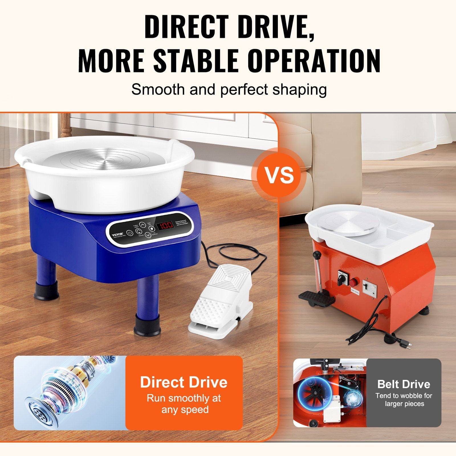 Pottery Wheel, 10 Inch Ceramic Wheel Pottery Machine, 350W Electric Pottery Wheel with Foot Pedal & LCD Touch Panel, Direct Drive DIY Clay Art Tool with Heavy-Duty Tripod Base, Blue