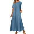 thumbnail image 2 of Summer Xqxayjr Casual Loose Swing A Line Maxi Long T Shirt Sun Dresses for Women Under $5 Summer Short Sleeve Wedding Guest Dresses Crewneck Pockets Cute Spring Western Dress, 2 of 6