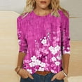 thumbnail image 2 of DDAPJ pyju Plus Size Tops for Women Vintage Floral Graphic Tees 3/4 Length Sleeve Crewneck T-shirts Liquidaciones de hoy Hot Pink M, 2 of 6