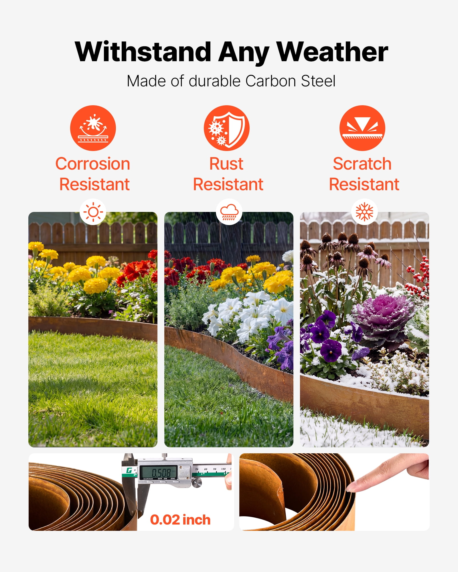 VEVOR Carbon Steel Landscape Edging, 33 ft x 5.5 in Steel Edging for Landscaping with Gloves, Easy-to-Install Bendable Metal Strips, Metal Garden Edge Border for Flower Bed, Yard Pathway, Rust
