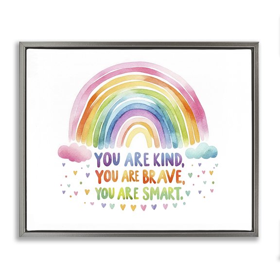Stupell Industries Contemporary Kind Brave Smart Rainbow Gray Floating Frame Canvas Art, 21 x 17, by Amanda Greenwood