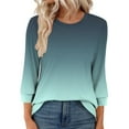 thumbnail image 3 of Fmbrln Womens 3/4 Sleeve Tops Fashion Crew Neck Gradient Print Work Tops Lightweight Comfy Tunic Tops Casual Dressy T-Shirts Blouses Green M, 3 of 5