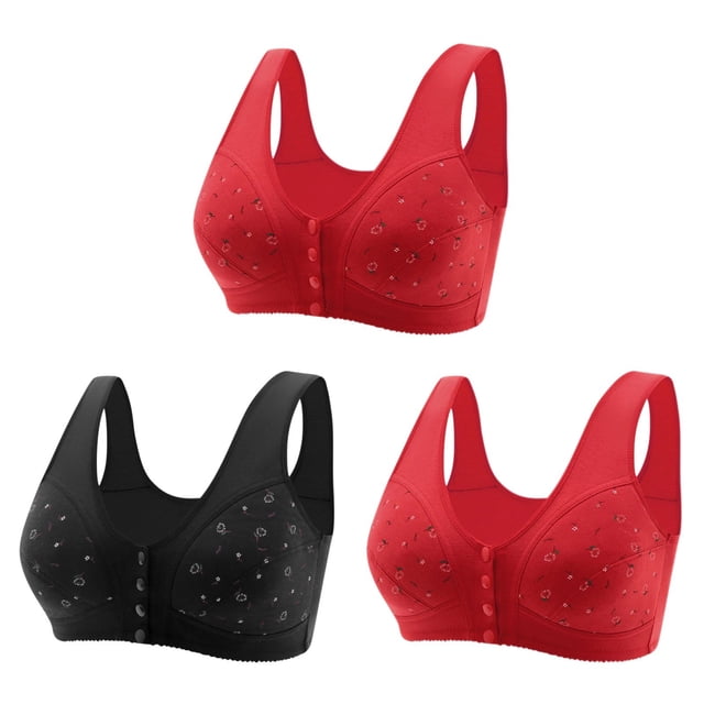 Tumotour 3PC Front Closure Bra for Women No Underwire Wide Shoulder Straps Bra Breathable Front Button Bras Full Coverage Seamless Soft Convenient Snap Closing Bra for Everyday Work Life Walking