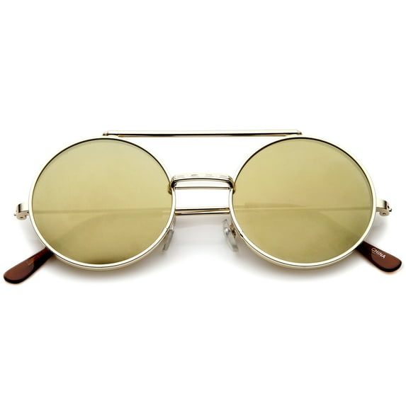 Mid Size Flip-Up Colored Mirror Lens Round Django Sunglasses 49mm (Gold / Gold Mirror)