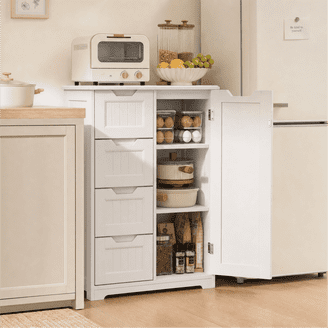 Hodedah 4-Door Kitchen Pantry with 4-Shelves, Grey-Oak - Walmart.com