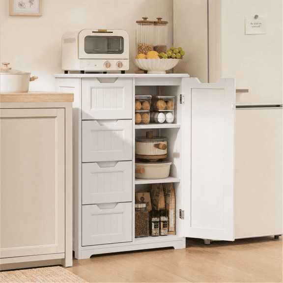 Asofer 33"H Pantry Cabinet , Kitchen Storage Cabinet with Drawers and Adjustable Shelves for Kitchen,Dining Room, White