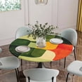 thumbnail image 5 of Green Geometric Round Tablecloth for 55-60 Inch Tables, Fitted Table Cover with Elastic Edge, Modern Orange Abstract Lines Art Waterproof Outdoor Table Cloth Protector for Patio Garden Dinner Picnic, 5 of 9