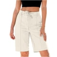 thumbnail image 3 of Women's Polyester Casual Solid Color Shorts with Pocket, Elastic Drawstring Waist Comfortable Shorts, Casual Summer Shorts for Travel Beach Lounge, Women Shorts | UKHCCC,Khaki S, 3 of 8