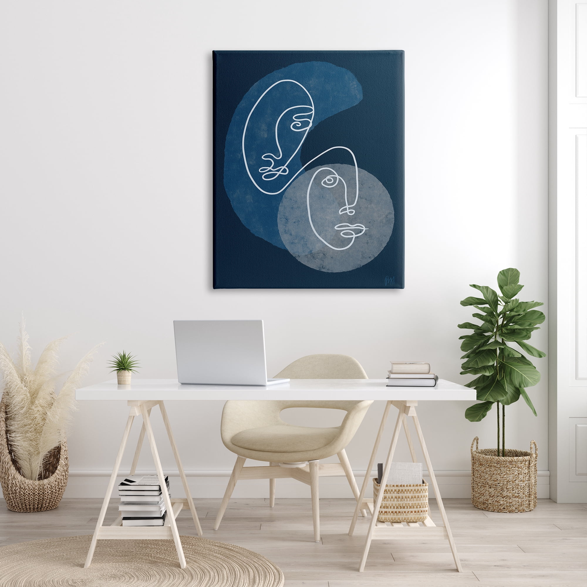 Stupell Indtries Two Faces Line Abstraction Groovy Deep Blue Shapes,36 x 48,Design by Birch&Ink