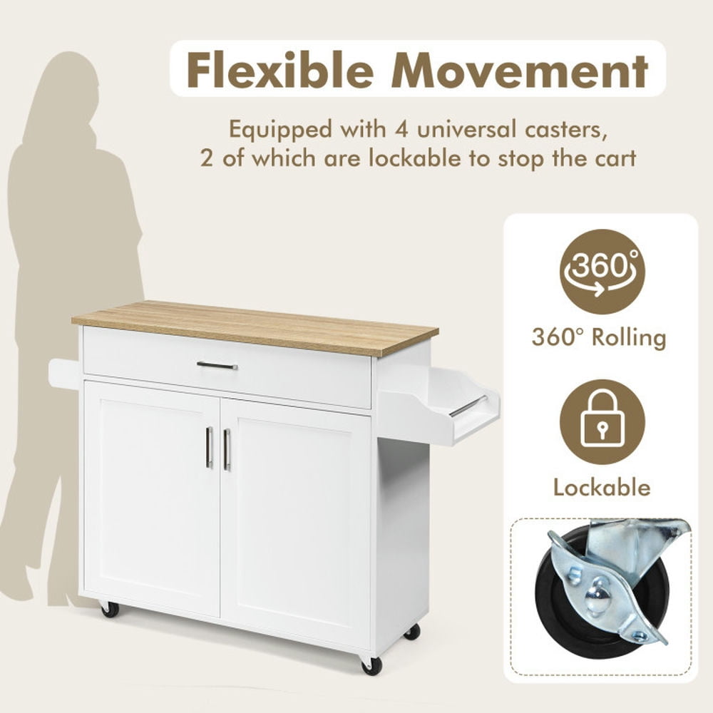 Finihen Rolling Storage Cabinet Cart, Kitchen Island Cart, Rolling Kitchen Island Cart with Towel and Spice Rack, for Kitchen, Dining Room, White Finihen Rolling Storage Cabinet Cart, Kitchen Island Cart, Rolling Kitchen Island Cart with Towel and Spice Rack, for Kitchen, Dining Room, White