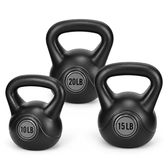 BalanceFrom Cement-Filled Kettlebell Exercise Weights, Set of 10, 15, and 20 lb, Black