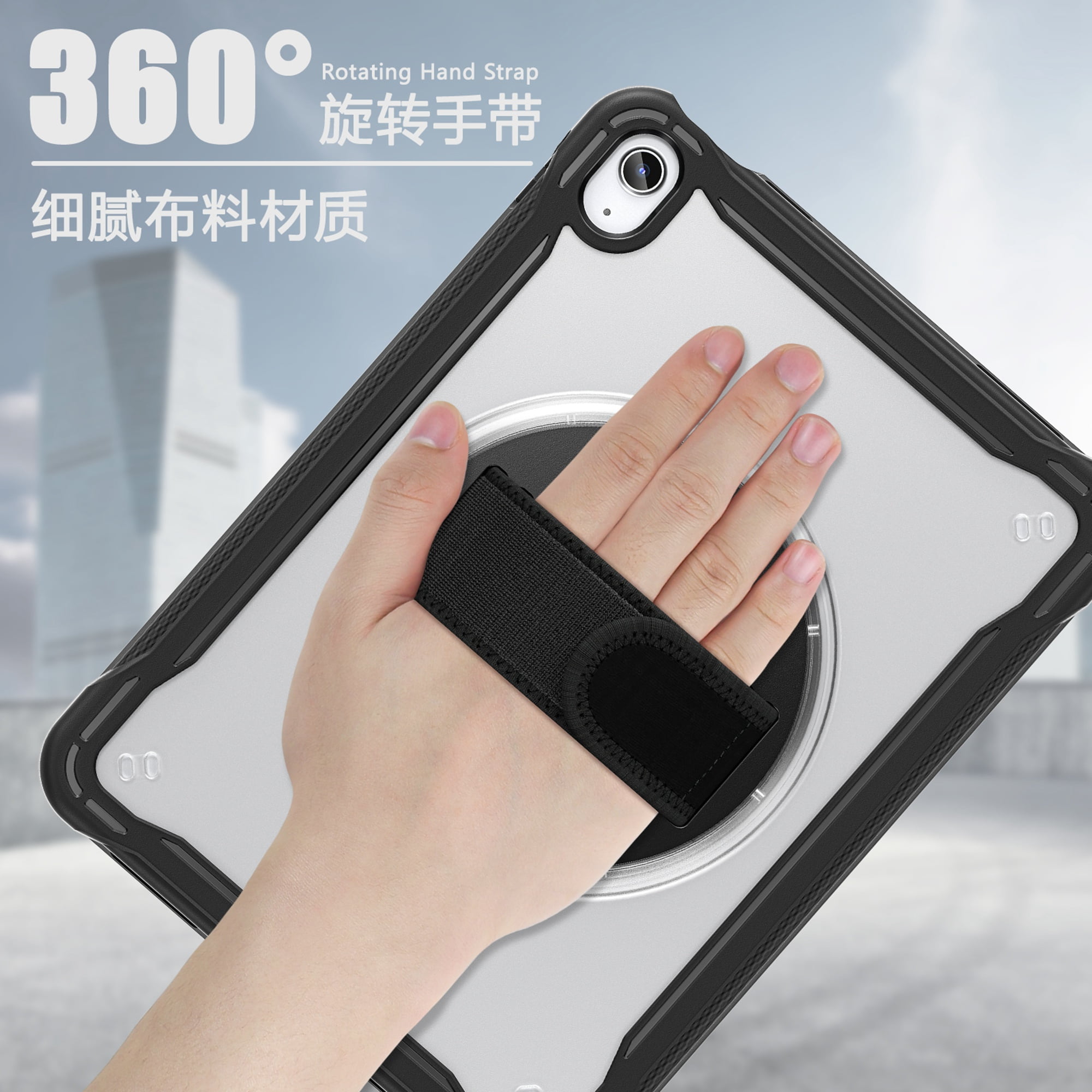 Dteck for iPad 10th Generation Case with Screen Protector,360 Rotating Stand & Pencil Holder & Hand & Shoulder Strap Shockproof Kids Case for 10.9 inch iPad 10th Gen 2022,Black