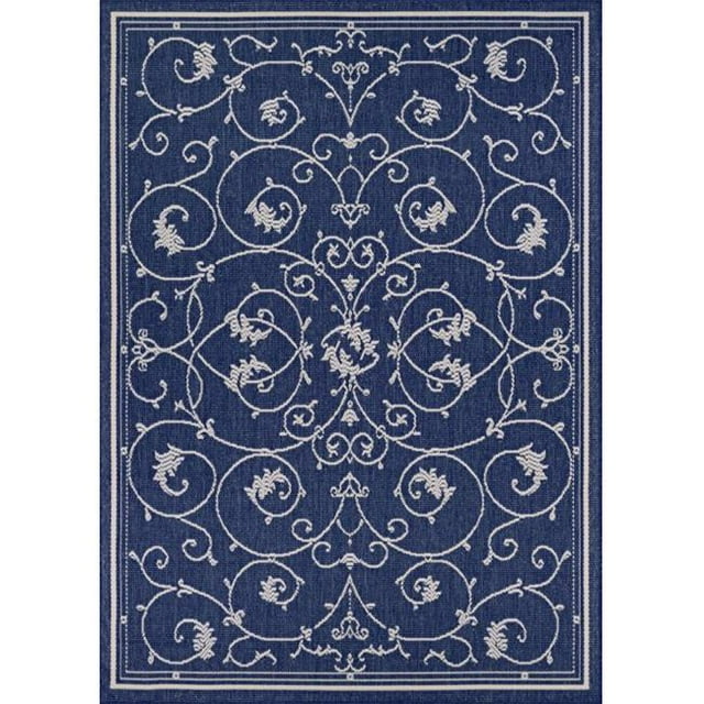Couristan 15836500076076Q 7 ft. 6 in. x 7 ft. 6 in. Recife Veranda Power Loomed Rectangle Area Rug - Ivory & Indigo