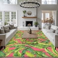 thumbnail image 3 of 5'x8' Area Rugs, Green Tropical Leaves Indoor Outdoor Area Rug for Living Room Bedroom, Summer Palm Botanical Pink Washable Bathroom Rugs Kitchen Floor Carpet Mats Home Decor Aesthetic, 3 of 8
