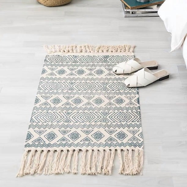 Xiao Hua Alfombra de baño bohemia, estilo bohemio, para cocina, con borlas, de algodón, lavable, para decoración de dormitorio, baño, entrada, pasillo, interior, hogar, 58 x 89 cm (04)