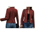 thumbnail image 2 of Women'S Faux Suede Jackets Fall Casual Long Sleeve Stand Collar Open Front Cropped Blazer Jacket Coat Red S, 2 of 7