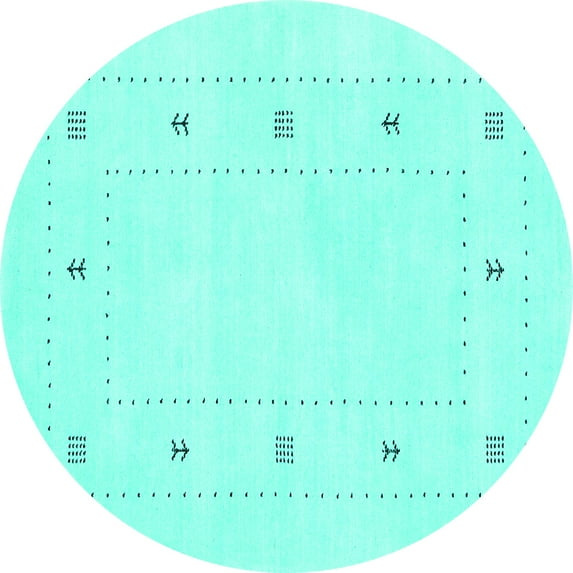 Ahgly Company Machine Washable Indoor Round Solid Turquoise Blue Modern Area Rugs, 4' Round