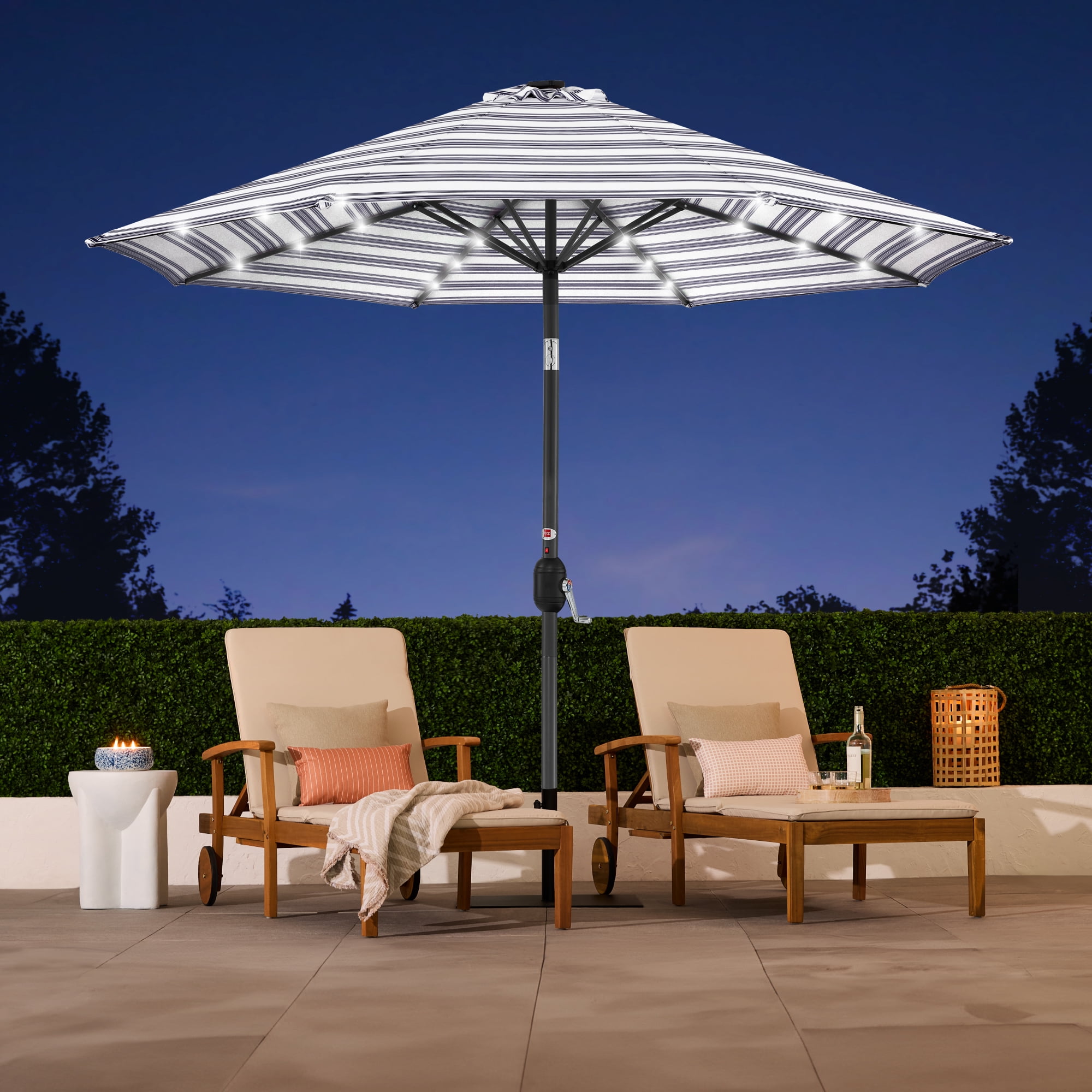 best choice products 10ft solar led lighted patio umbrella 3-Tier Umbrella, Outdoor Market Sun Shade for Backyard, Deck, Poolside w/ 24 Lights, Tilt Adjustment, Easy Crank, 8 Ribs button tilt lets you freely adjust the angle with a locking tilt joint Solar LED Offset Patio Umbrella