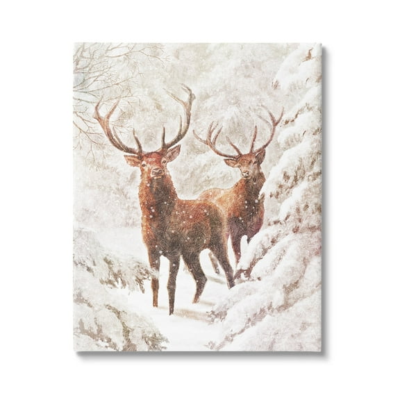 Stupell Industries Elks Snowy Forest Wildlife Holiday Painting Gallery Wrapped Canvas Print Wall Art
