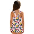 thumbnail image 2 of COEQINE Girls One Piece Swimsuit with Flowy Skirt Bottom, Soft Tank Style Neckline Skirted Swimwear, Comfort Polyester Spandex Bathing Suit for 5-6 Year Olds, Tropical Hibiscus Monstera Palm Leaf, 2 of 8