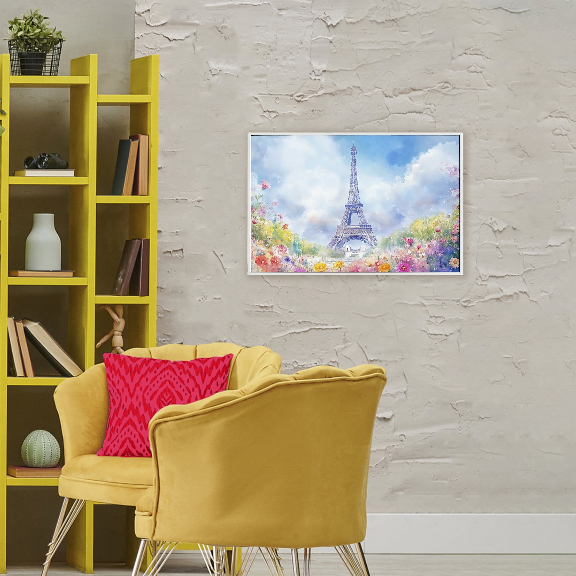 Stupell Industries Rainbow Spring at Eiffel Tower White Framed Giclee Art, design by Creative Studio