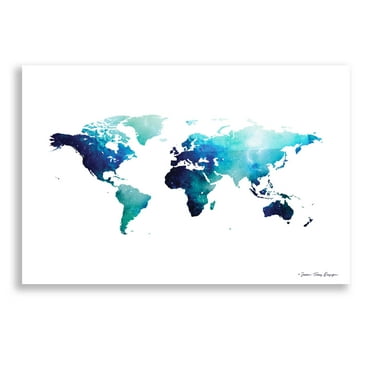 Epic Art 'Blue Space World Map' by Seven Trees Design, Acrylic Glass Wall Art, 24"x16"
