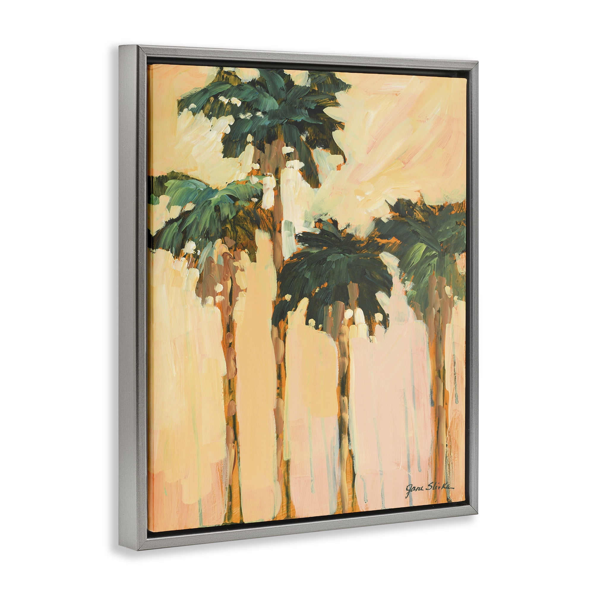 Stupell Industries Shady Palms Impression Coastal Painting Gray Floater Framed Canvas Art Print Wall Art, 17 x 21