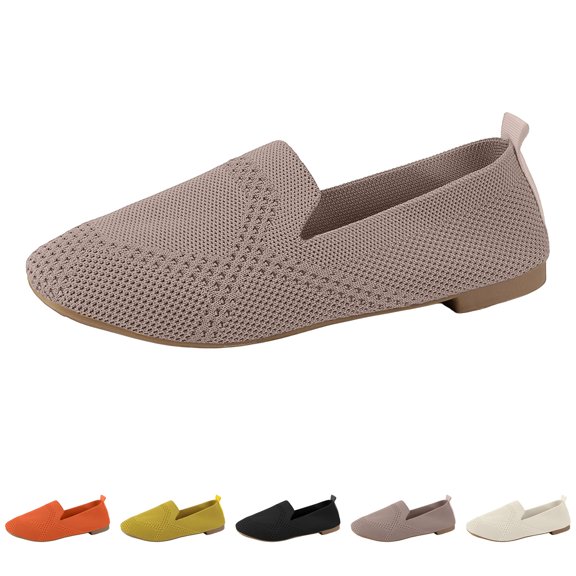 Domzle Women's Slip On Loafer Shoes Mesh Casual Flat Walking Sneakers Knit Round Toe Casual Memory Foam Shoes for Casual Wear Orange