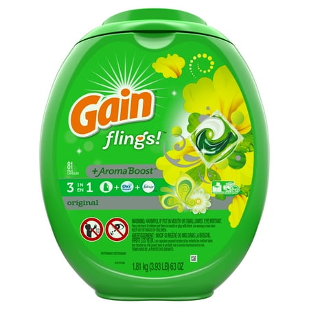 Gain flings! + AromaBoost, Laundry Detergent Pacs, Original, 81 Count