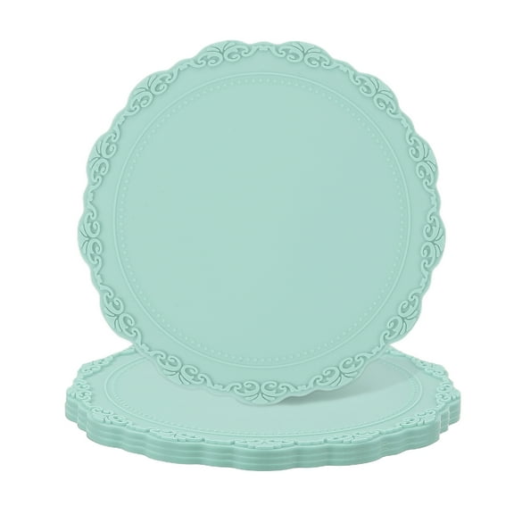 Set of 4 Round Silicone Coaster, 4" Reusable Drink Coasters Non-Slip Heat Resistant Cup Mat for Coffee Mug Office Bar Use, Light Blue (Flower)