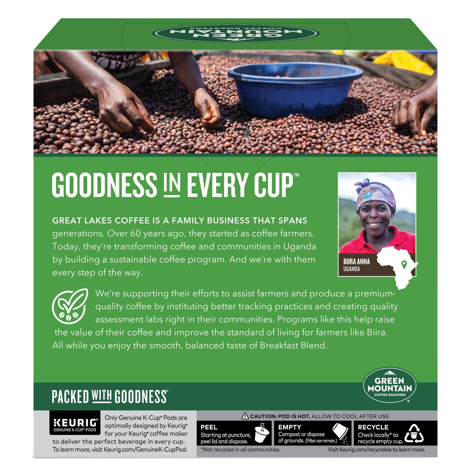 Green Mountain Coffee Roasters Decaf Breakfast Blend , Single-Serve Keurig K-Cup Pods, Light Roast Coffee, 32 Count
