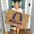 thumbnail image 4 of FastXmas 4th of July Welcome Doormat, 15.7"x23.6" Star & Stripes English Letters Patriotic Front Porch Rugs, Non-Slip Velvet Alphabet Entrance Door Mat Independence Day Decorations for Outdoor Indoor, 4 of 4