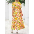 thumbnail image 3 of PRETTYGARDEN Women's Summer Maxi Dress Resort Wear Boho Floral V Neck Puff Short Sleeve Ruffle Flowy Beach Long Dresses, 3 of 7