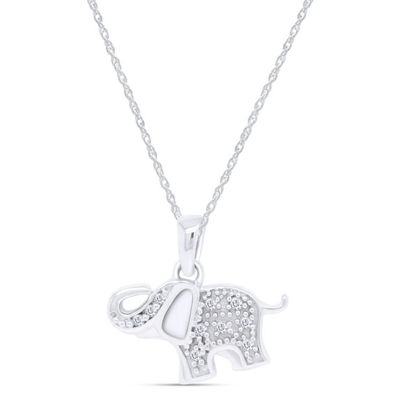 AFFY 1/10 Ct Diamond Elephant Womens Pendant Necklace 14k White Gold Over 925