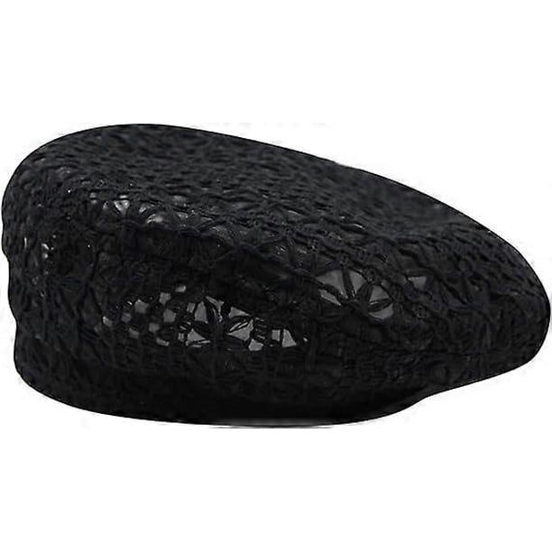 Black Lace Lightweight Beret Floral Hollow Out Hat Breathable French Beret Beanie Hat Cap for Spring Summer