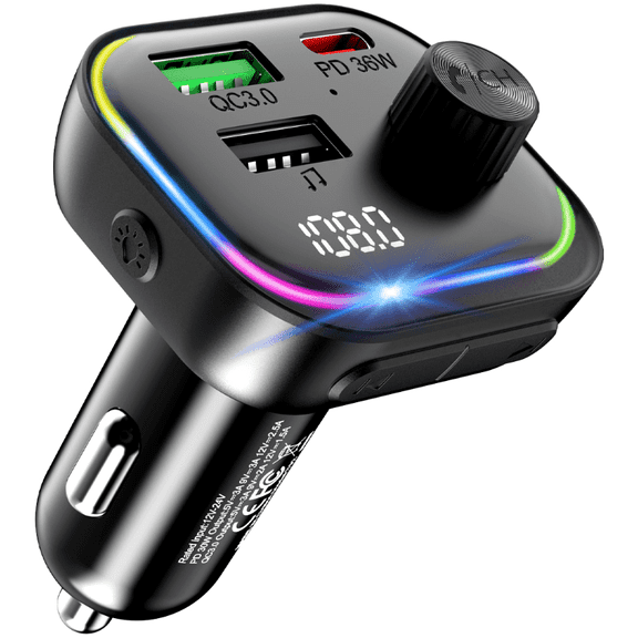 FM Transmitter Bluetooth with USB C Charger & Hands-Free Calling, Bass Sound, Wireless Radio Adapter MP3 Player, Supports U Disk/AUX, Bluetooth FM Transmitter for Car,  Compatible with iPhone/Android