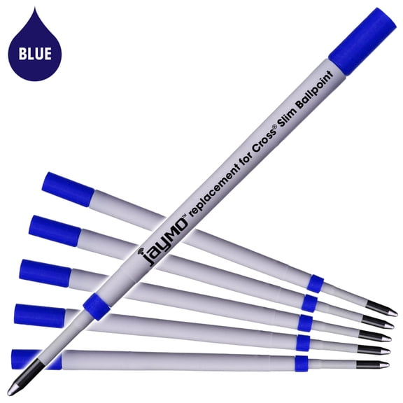 Jaymo Replacement for Cross Slim 8783 - Measures 4 in / 102 mm Long - Ballpoint Pen Refill - 6 Blue