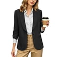 thumbnail image 2 of hoksml Women's Ruched 3/4 Sleeve Blazer, Shawl Lapel One-Button Open Front Jacket, Casual Work Office Blazer, 2 of 8