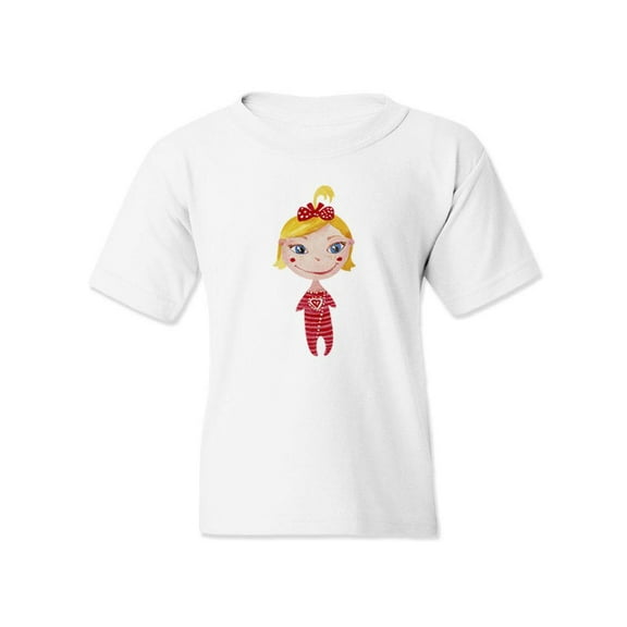 Girl Wearing Red Pajamas T-Shirt Juniors -Image by Shutterstock,  x-Large