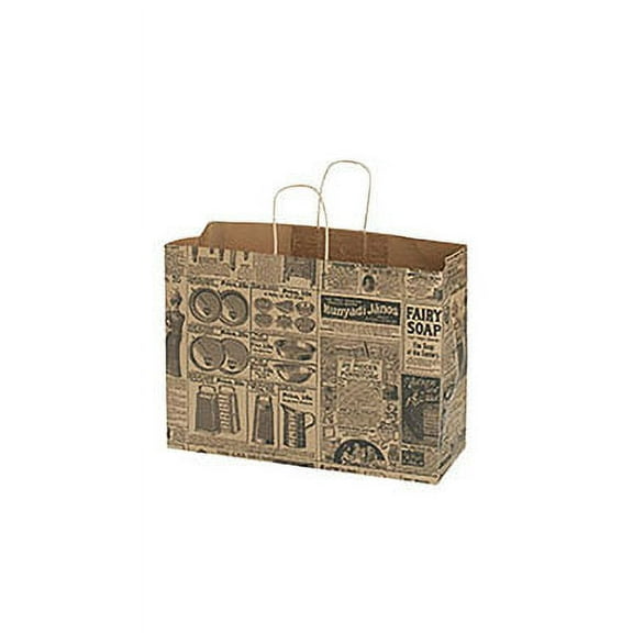 SSWBasics Large Newsprint Paper Shopping Bags - 16”L x 6”D x 12 ½”H - Case of 100