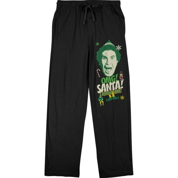 Elf OMG! Santa! I Know Him! Men's Black Graphic Sleep Pajama Pants-Small