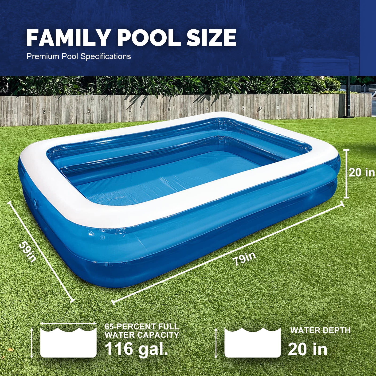 Honeydrill Inflatable Swimming Pools for Kids and Adults, 79" x 59" x 20" Blow Up Pool for Backyard, Blue