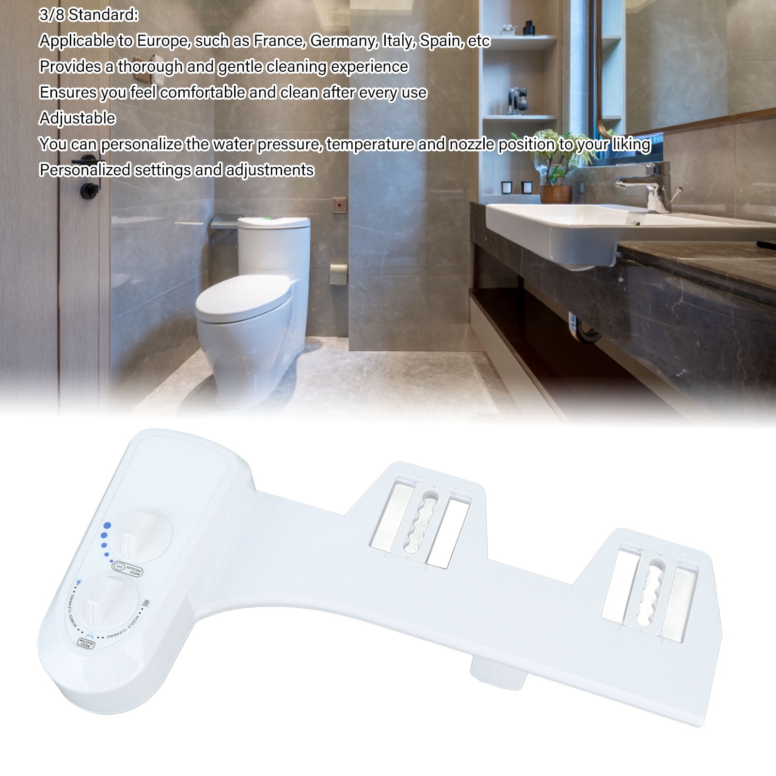 BIMZUC Bidet Attachment for Toilet, Self Cleaning Dual Nozzle Feminine Wash Cold Water, Adjustable Pressure 9/16 Inch (1.4 cm) Connector, Easy Install