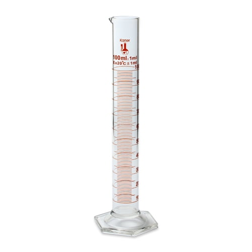 213I12 Karter Scientific 100ml Glass Graduated Cylinder, Single Metric Scale