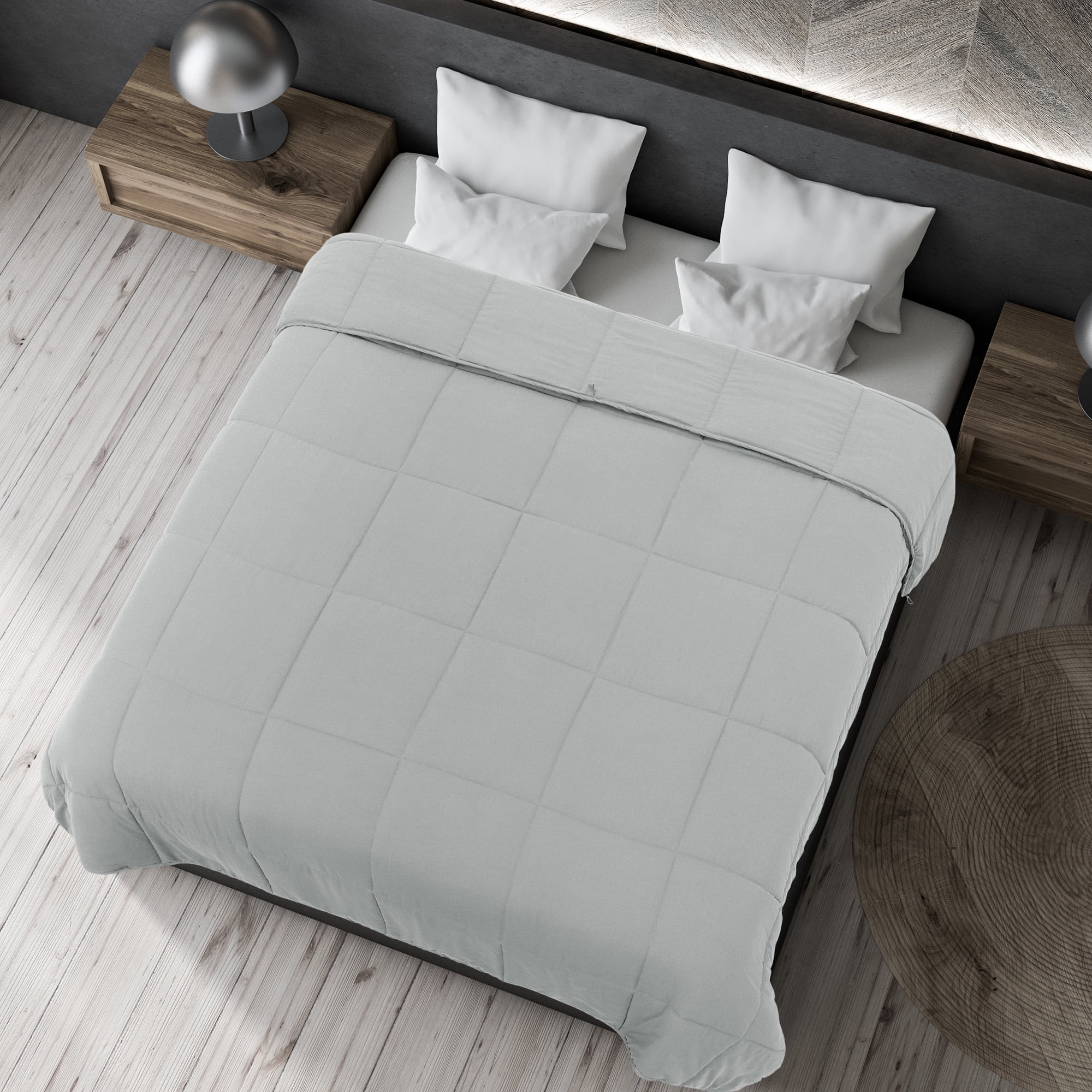 Unique Bargains Quilt Soft Lightweight Down Alternative Comforter Light Gray King