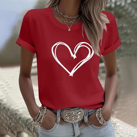BiZtdJrK Funny Graphic T Shirts for Women Love Heart Print Short Sleeve Valentines Tee Tops Loose Fit Casual Summer Tees Girlfriend Gifts Red XXL