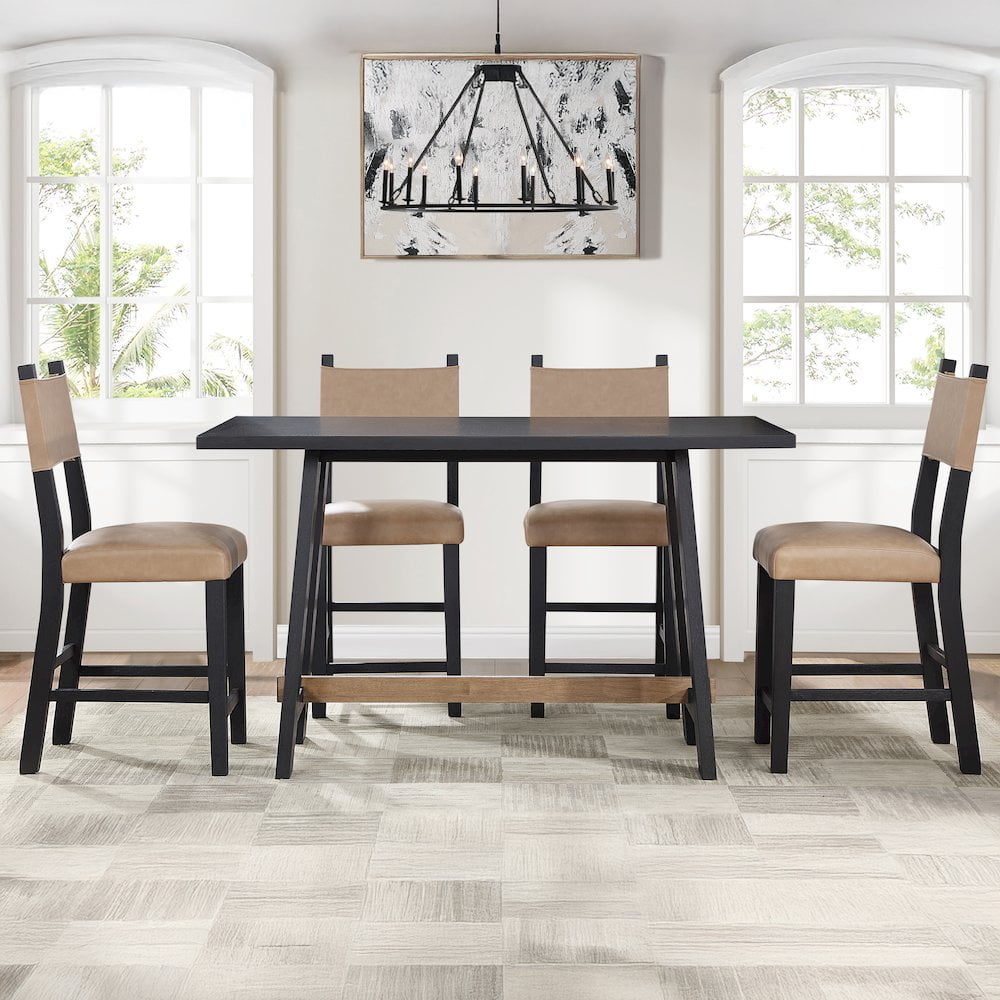 Steve Silver Aubrey Modern Faux Leather Dining Counter Chair, Black/Camel