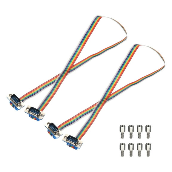 2 Pcs IDC Rainbow Wire Flat Ribbon Cable DB9 Male to DB9 Male 19.7 Inch Length 2.54mm Pitch