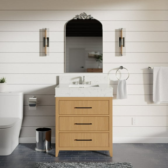Kensington 30" Bathroom Vanity with Blonde Cabinet and Engineered Marble Countertop
